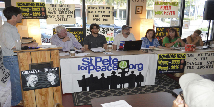 Iraq war 2014 Panel Discussion.  St. Petersburg, FL. St. Pete for Peace. Photo James Jones.