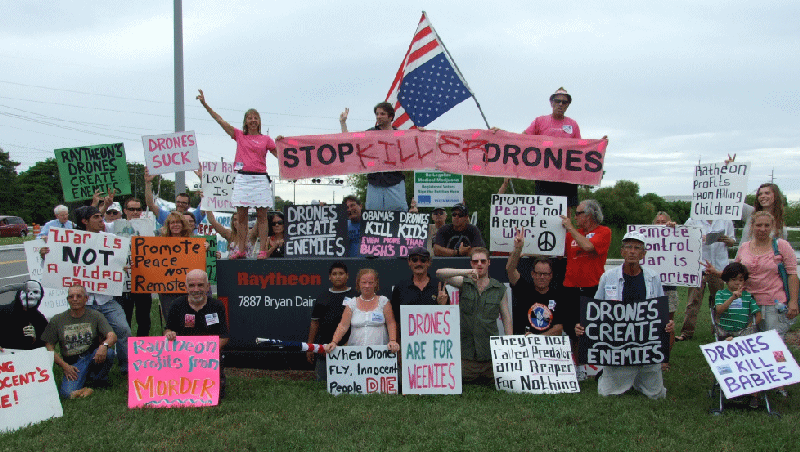 Raytheon protest, Medea Benjamin talk. Aug. 22 2012 St. Petersburg Florida. St. Pete for Peace, CODEPINK, drones