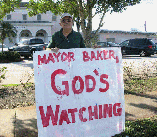 Vigil at St. Pete Mayor Rick Baker's Church in support of "Coming Up" tent city