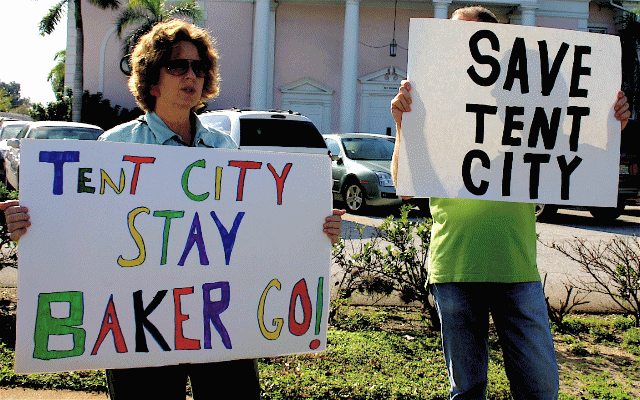 Vigil at St. Pete Mayor Rick Baker's Church in support of "Coming Up" tent city