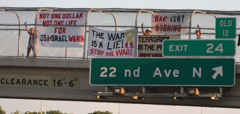 Antiwar banners displayed on interstate overpasses on 9/23/06 in St. Petersburg, Fl