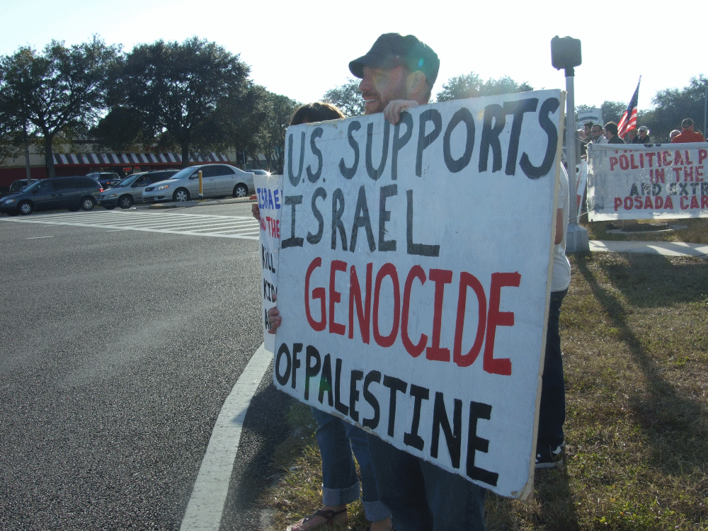 Gaza demonstration, Temple Terrace, FL, Nov. 24 2012. Protest Israel. Pro-Palestinian action. St. Pete for Peace, Friends of Human Rights, Islamic Community of Tampa, CAIR FL, The Refuge, NatureCoast Coalition for Peace and Justice